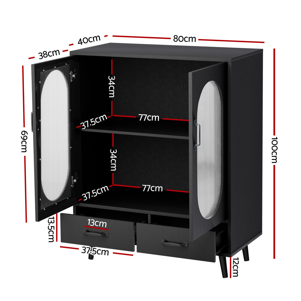 Artiss LENCY Modern Black Buffet Sideboard — Fluted Door Panels, Two Drawers — Allure Home Collections