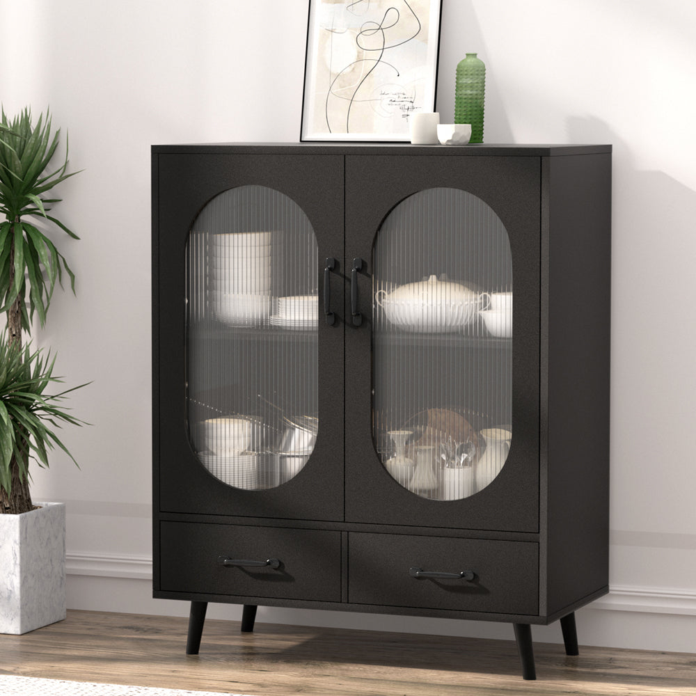 Artiss LENCY Modern Black Buffet Sideboard — Fluted Door Panels, Two Drawers — Allure Home Collections