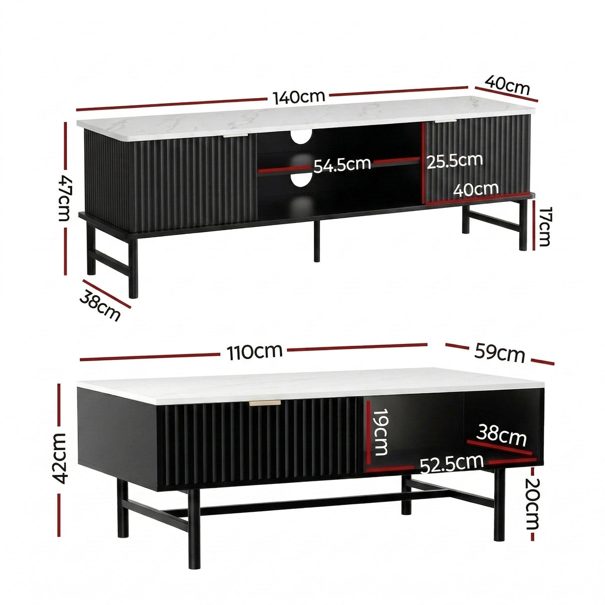 St Helens 140cm TV Unit and Coffee Table Set, White and Black