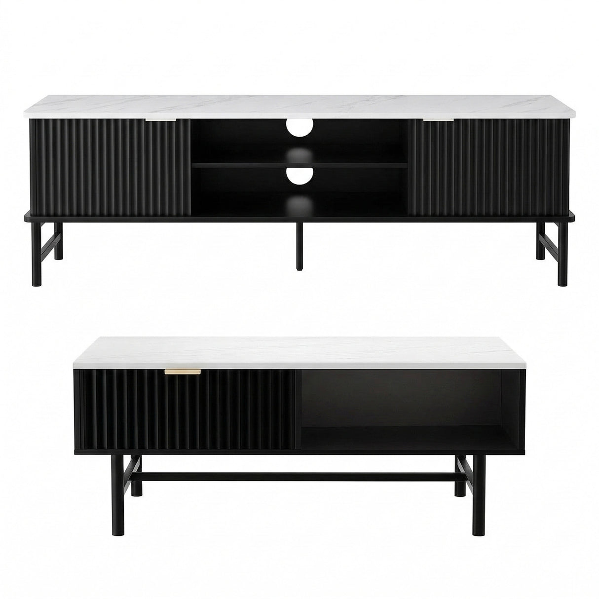 St Helens 140cm TV Unit and Coffee Table Set, White and Black