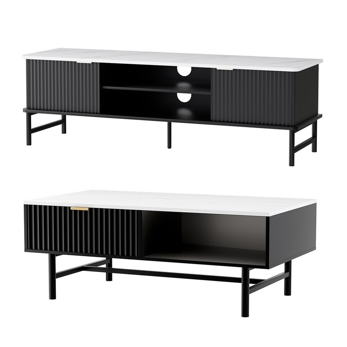St Helens 140cm TV Unit and Coffee Table Set, White and Black