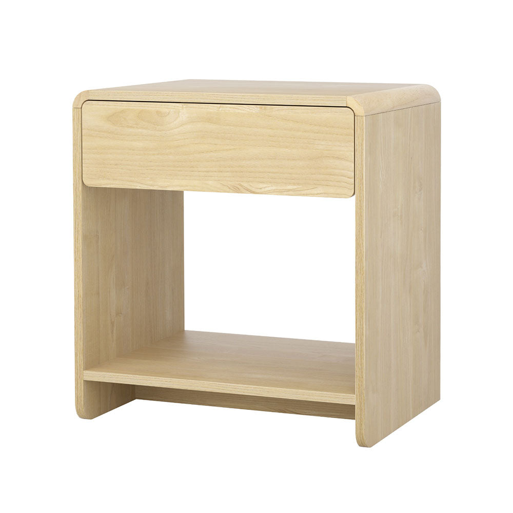 Chinderah Drawer Shelf Bedside Table, Pine