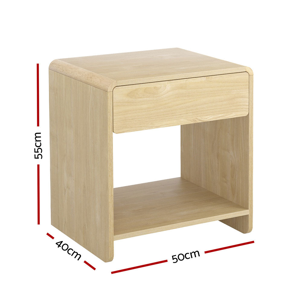 Chinderah Drawer Shelf Bedside Table, Pine