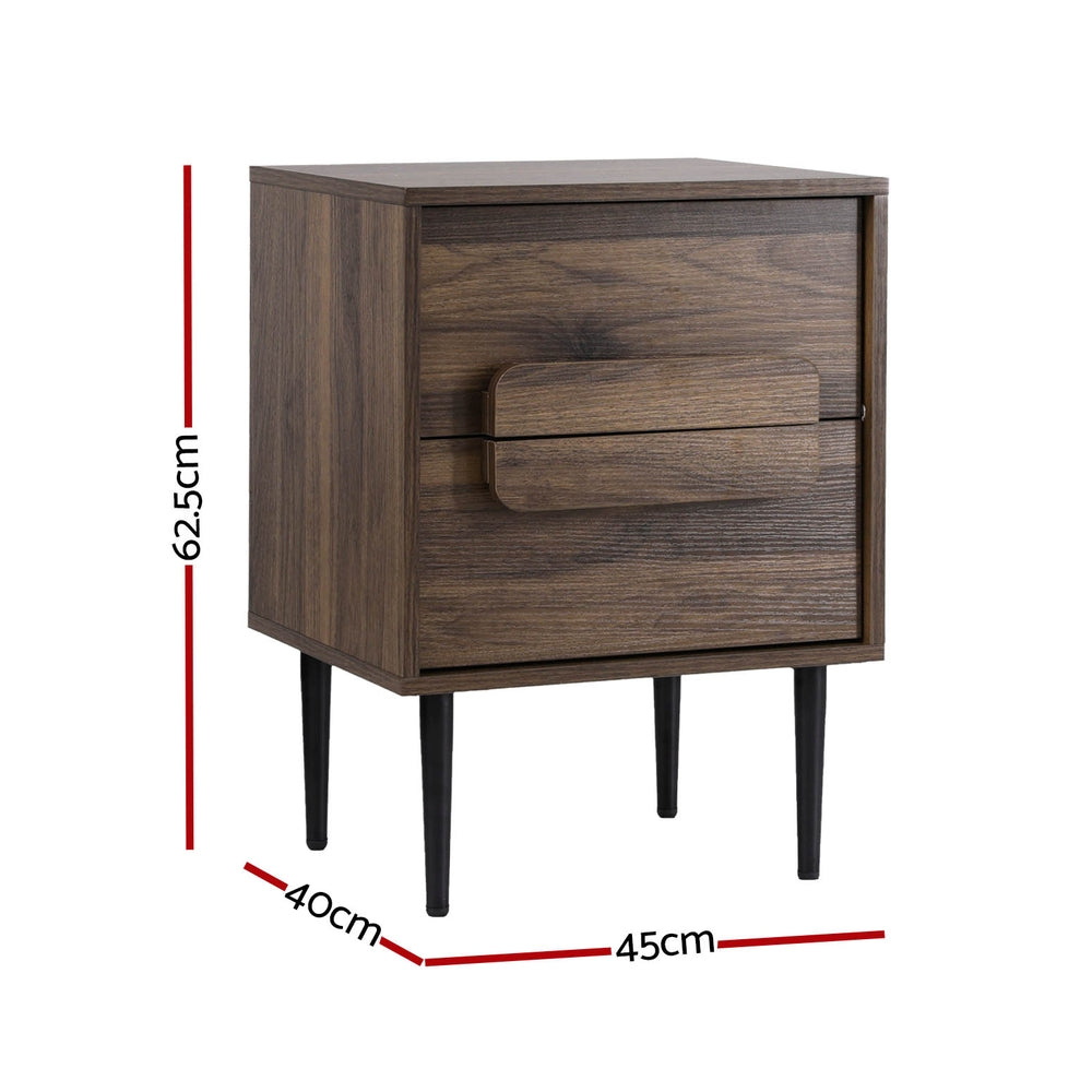Goolmangar Bedside Table 2 Drawers, Walnut