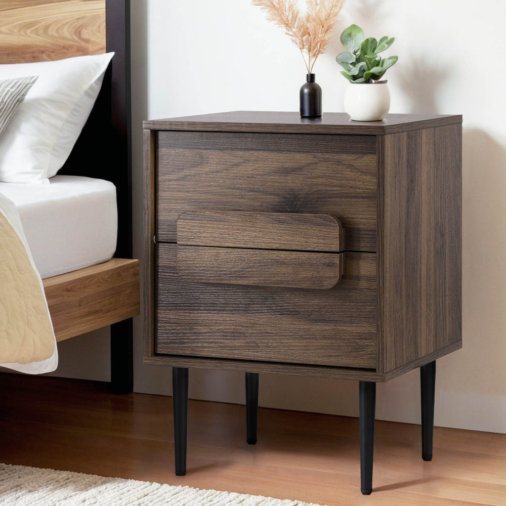 Goolmangar Bedside Table 2 Drawers, Walnut