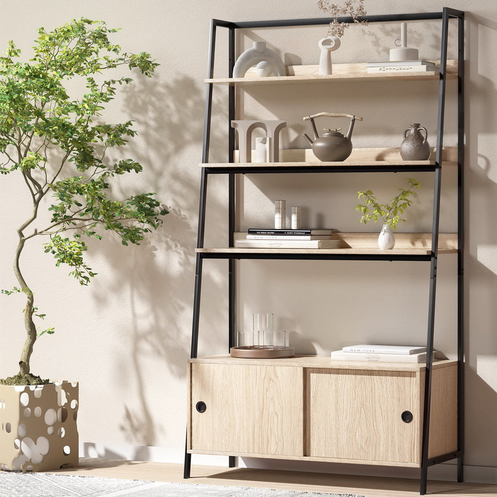 Wayville 5 Tier Display Shelf, Oak and Black