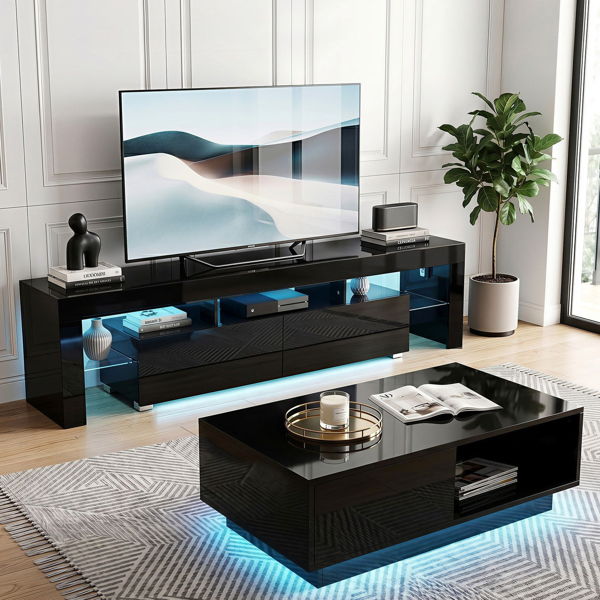 Derby 189cm TV Unit and Coffee Table Set, Black