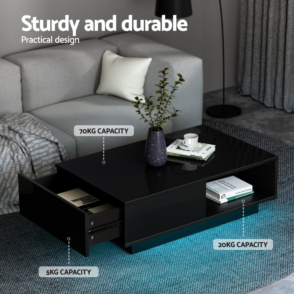 Derby 189cm TV Unit and Coffee Table Set, Black