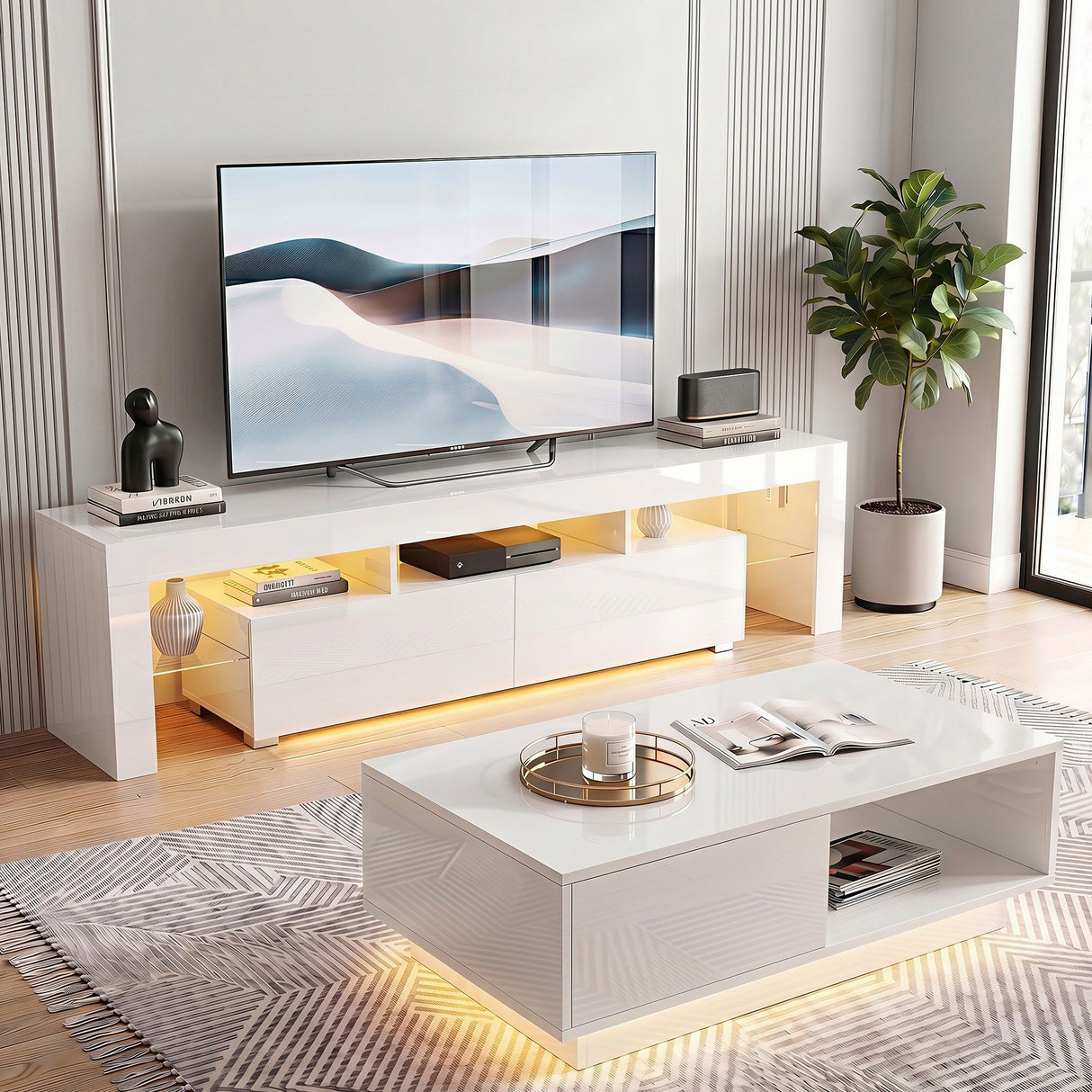 Derby 189cm TV Unit and Coffee Table Set, White