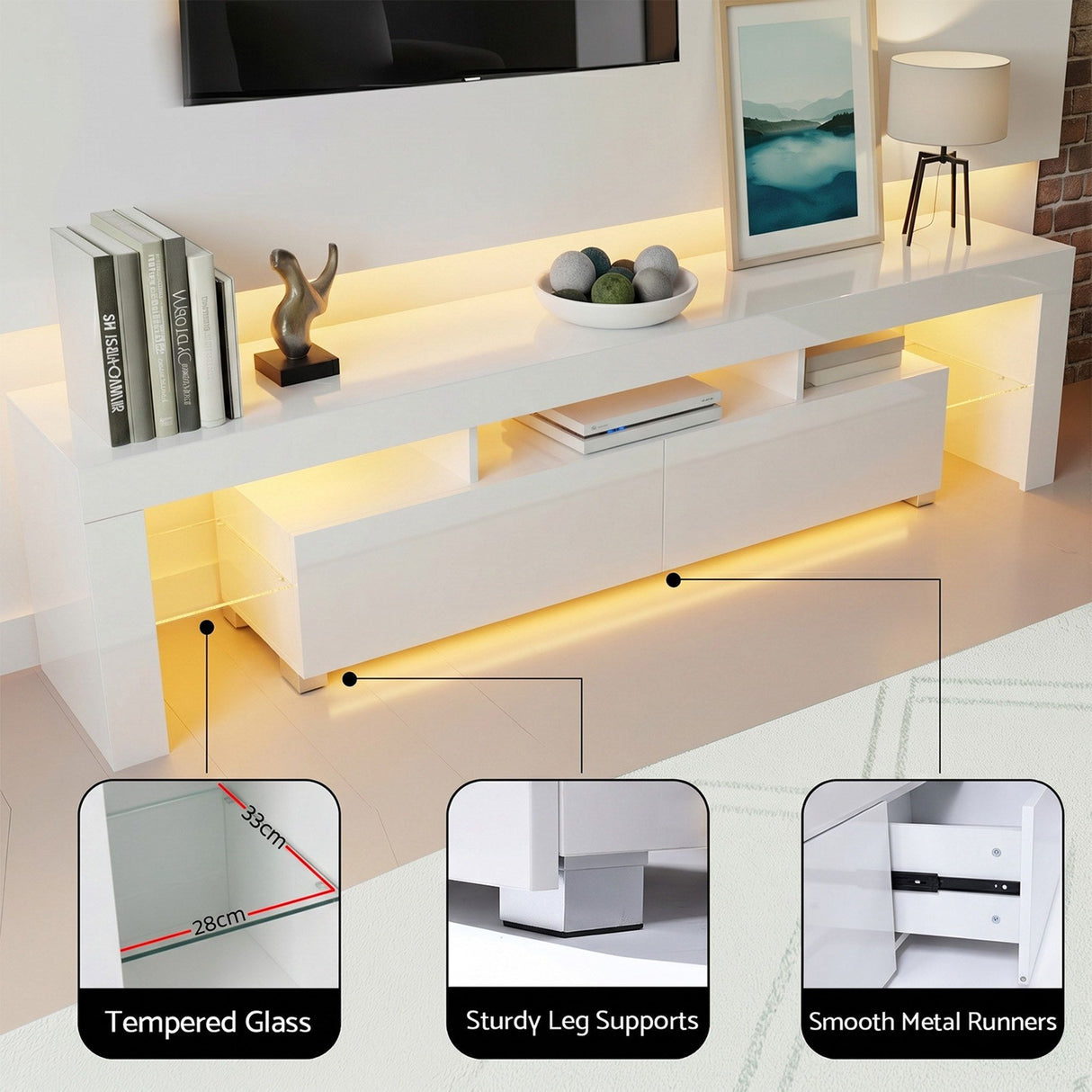 Derby 189cm TV Unit and Coffee Table Set, White