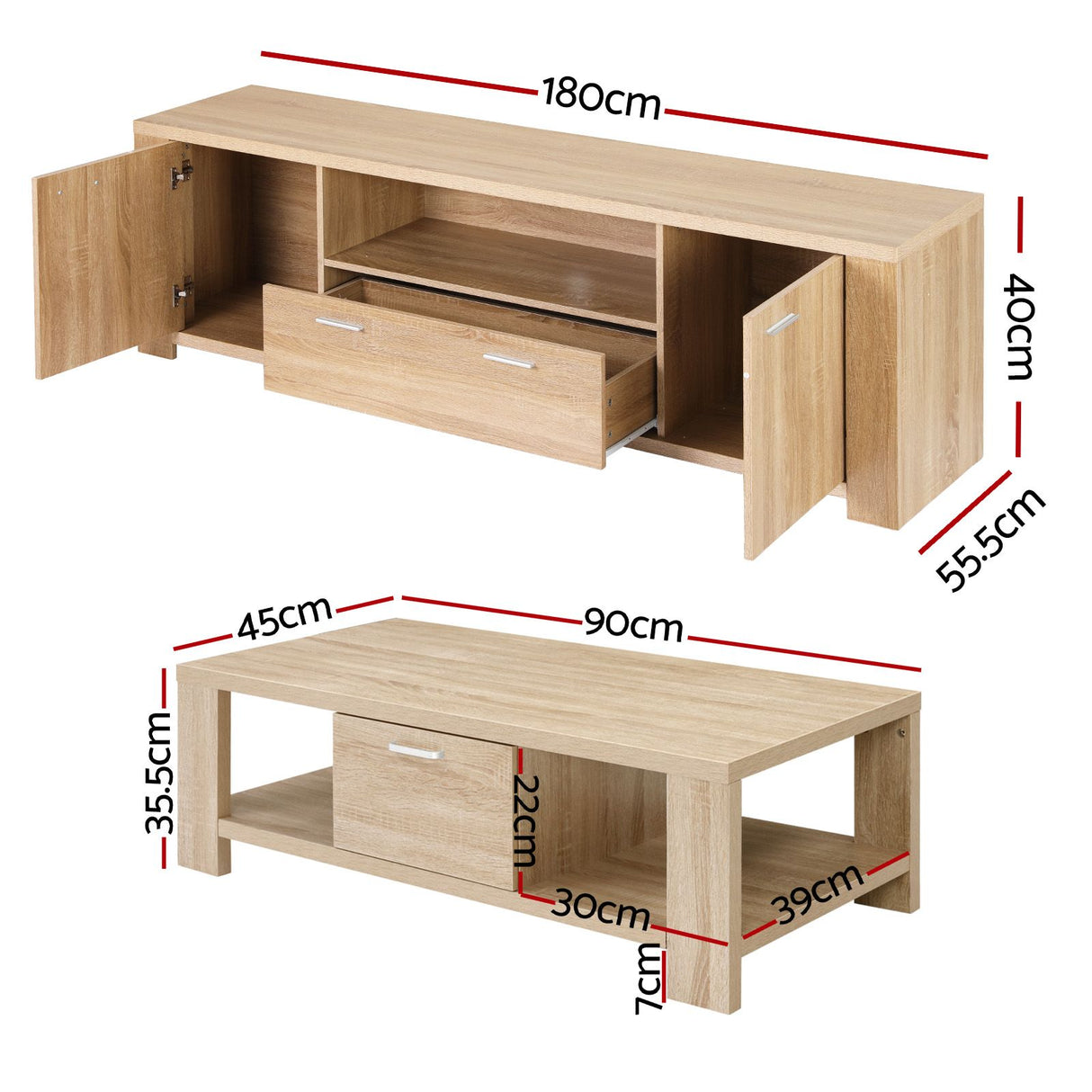 Healesville TV Unit and Coffee Table Set, Pine