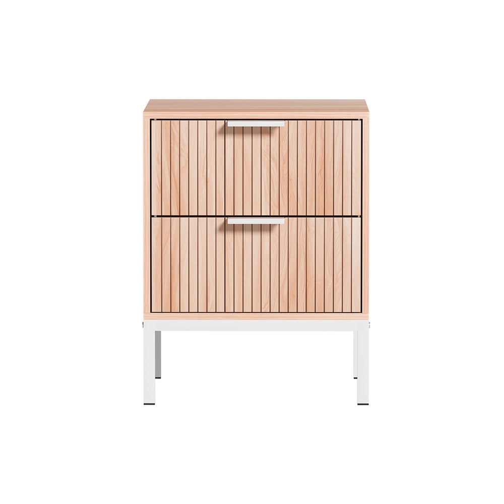 Binna Burra Fluted Bedside Table, Pine and White