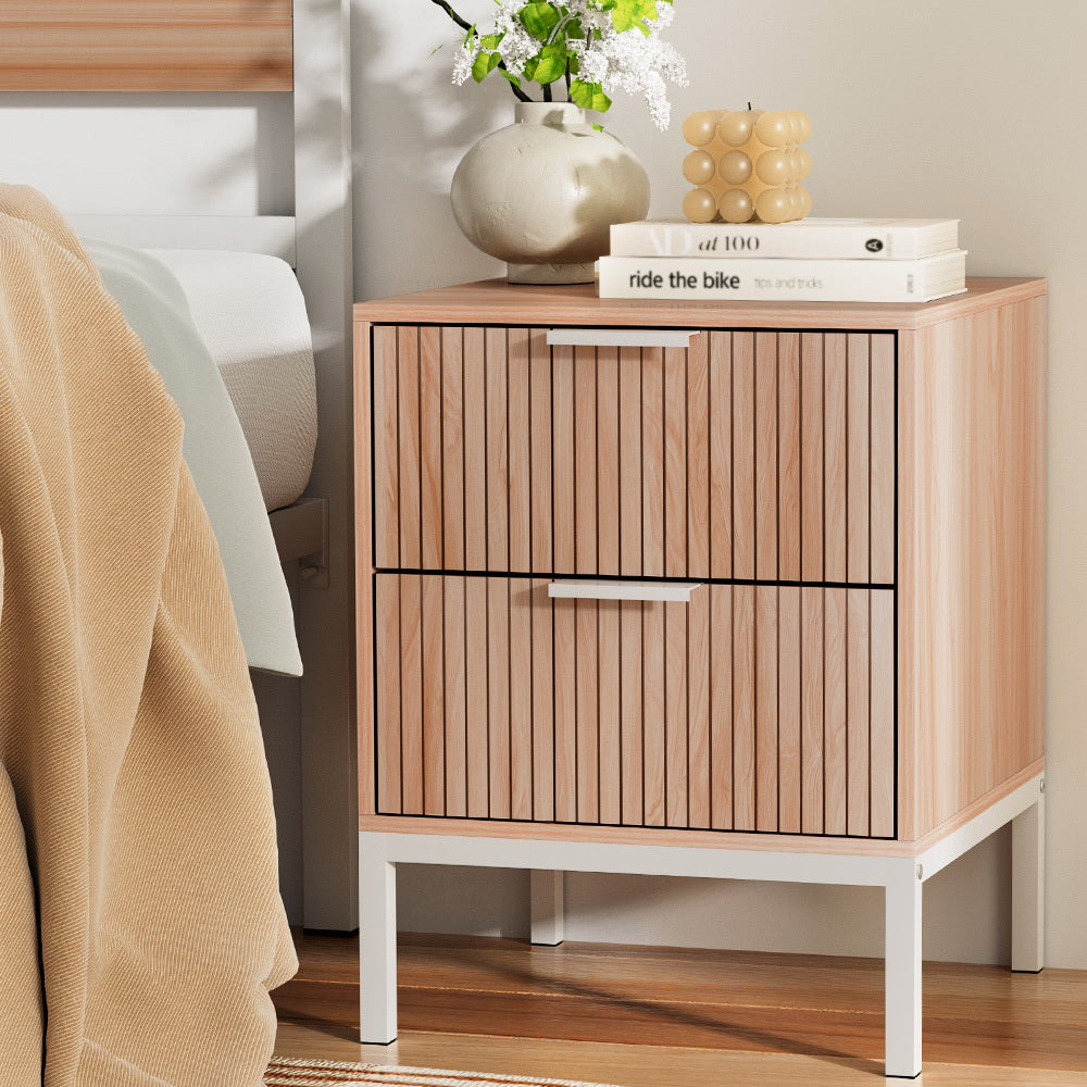 Binna Burra Fluted Bedside Table, Pine and White