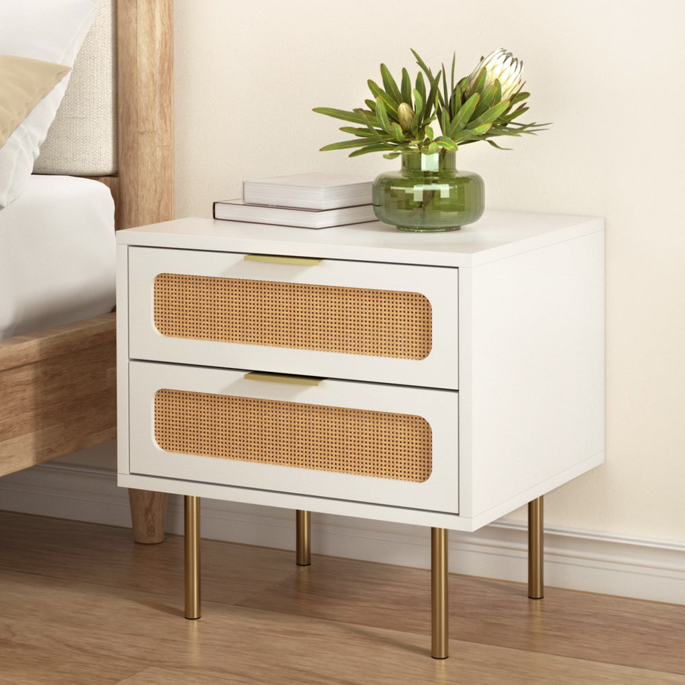 Corndale Rattan Bedside Table, White