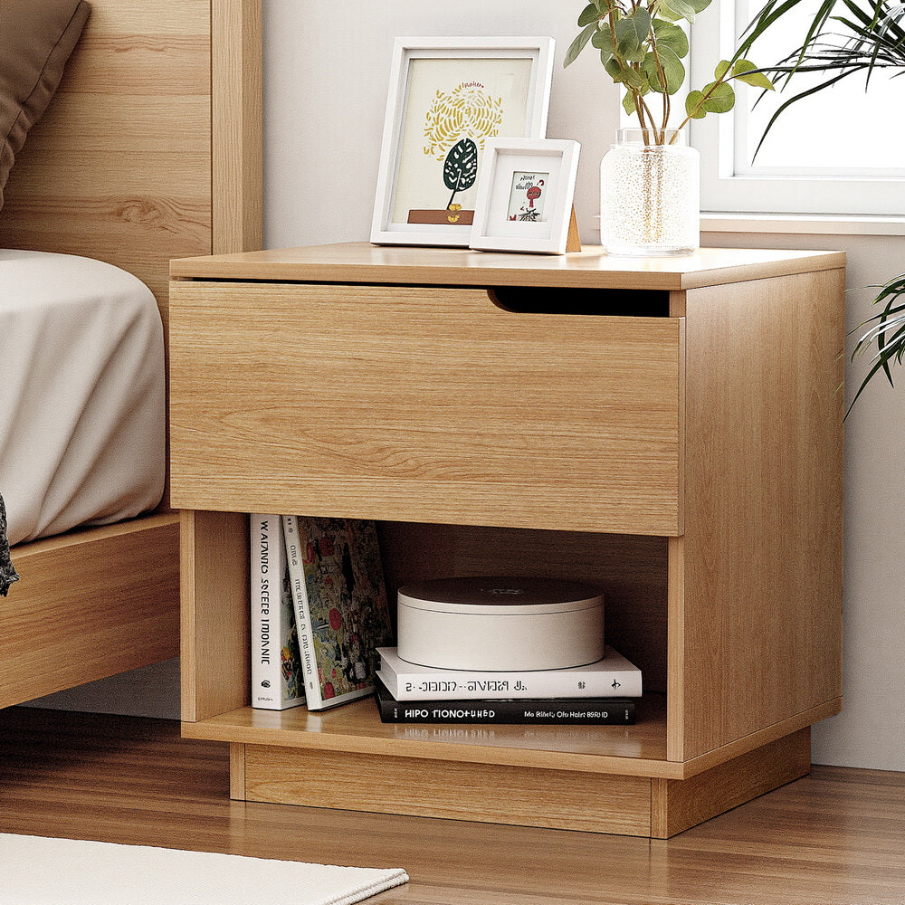 Duranbah 1 Drawer Shelf Bedside Table, Pine