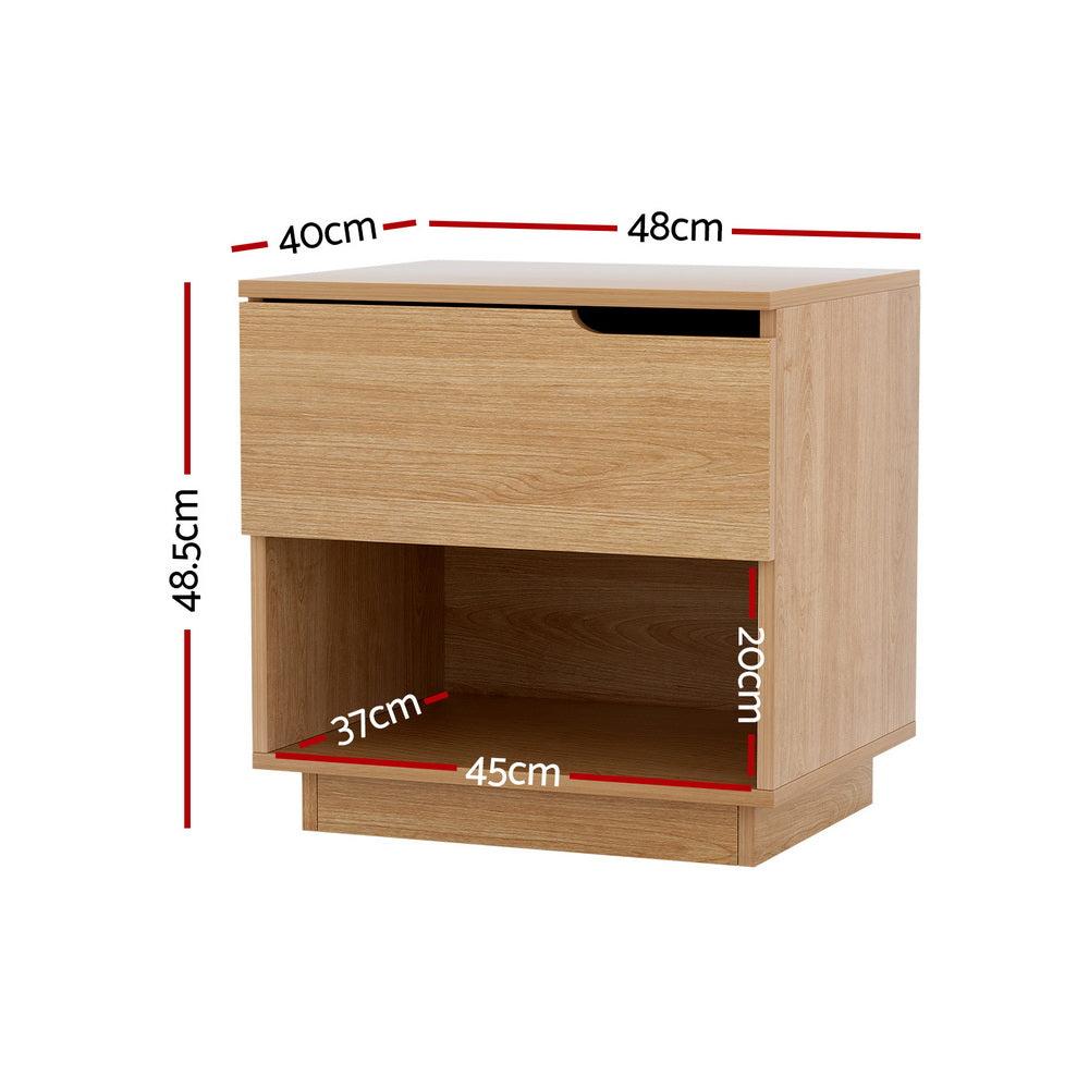 Duranbah 1 Drawer Shelf Bedside Table, Pine