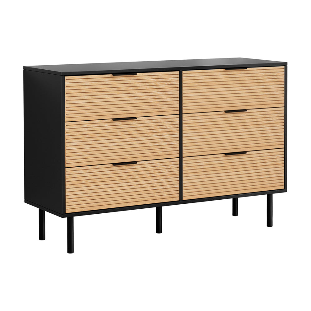 Marulan 6 Drawer Lowboy, Black and Pine