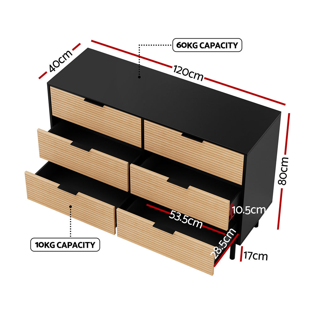 Marulan 6 Drawer Lowboy, Black and Pine