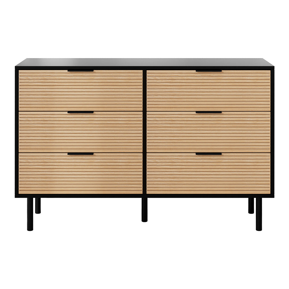Marulan 6 Drawer Lowboy, Black and Pine