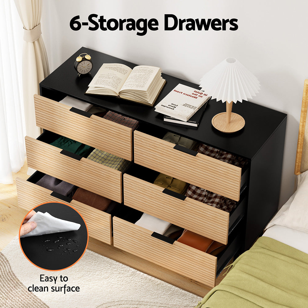 Marulan 6 Drawer Lowboy, Black and Pine