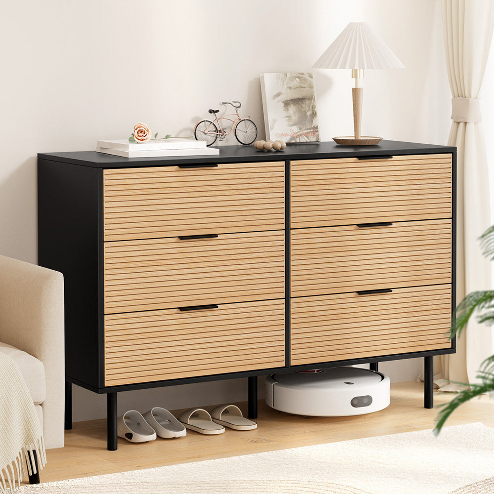 Marulan 6 Drawer Lowboy, Black and Pine
