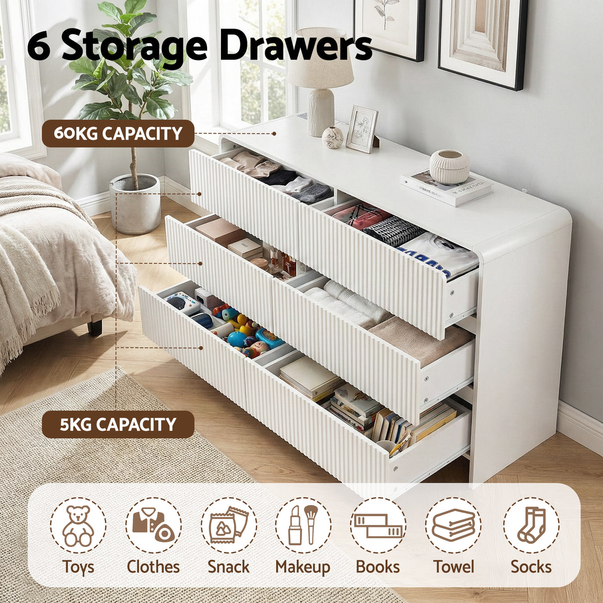 Berrima 6 Drawer Lowboy, Beige view 5