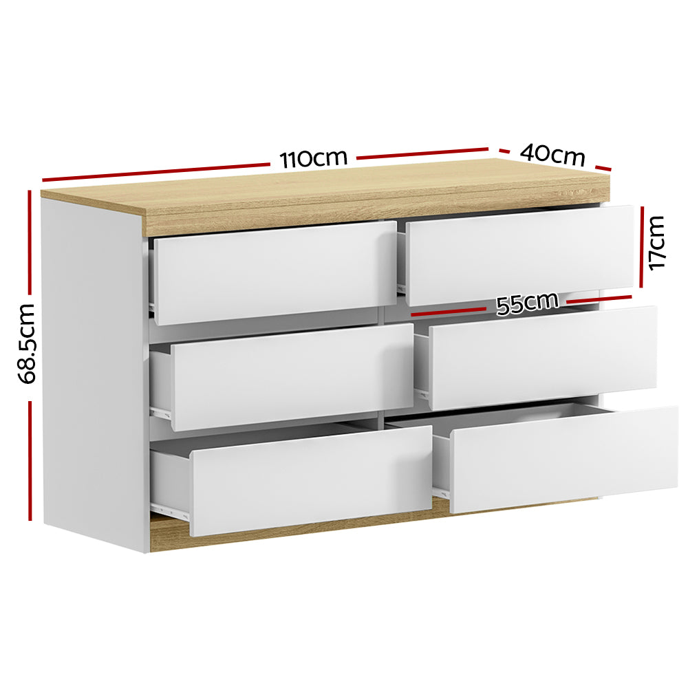Mittagong 6 Drawer Lowboy, White and Oak view 2