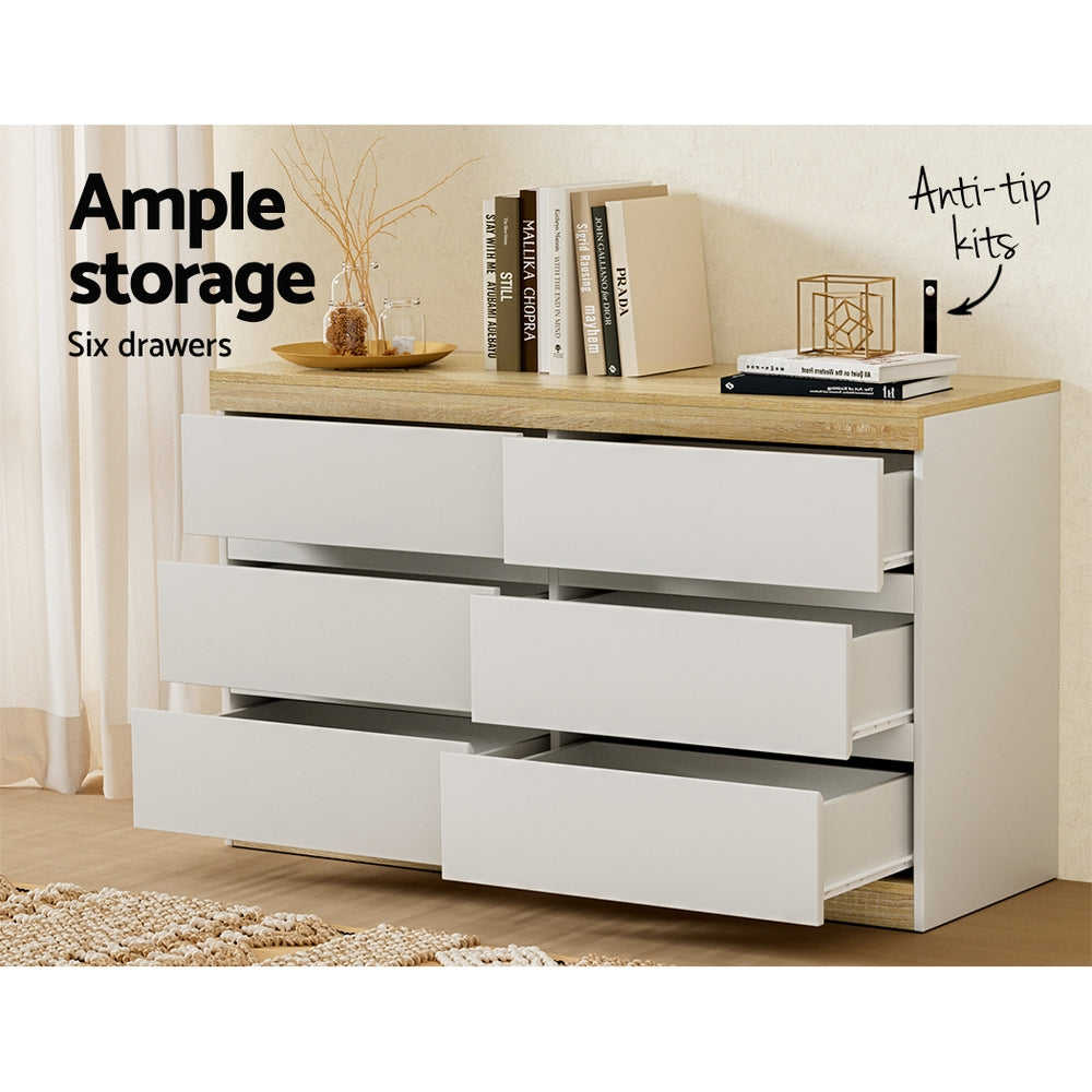 Mittagong 6 Drawer Lowboy, White and Oak view 4