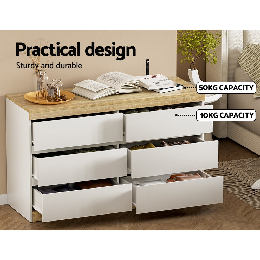 Mittagong 6 Drawer Lowboy, White and Oak view 5