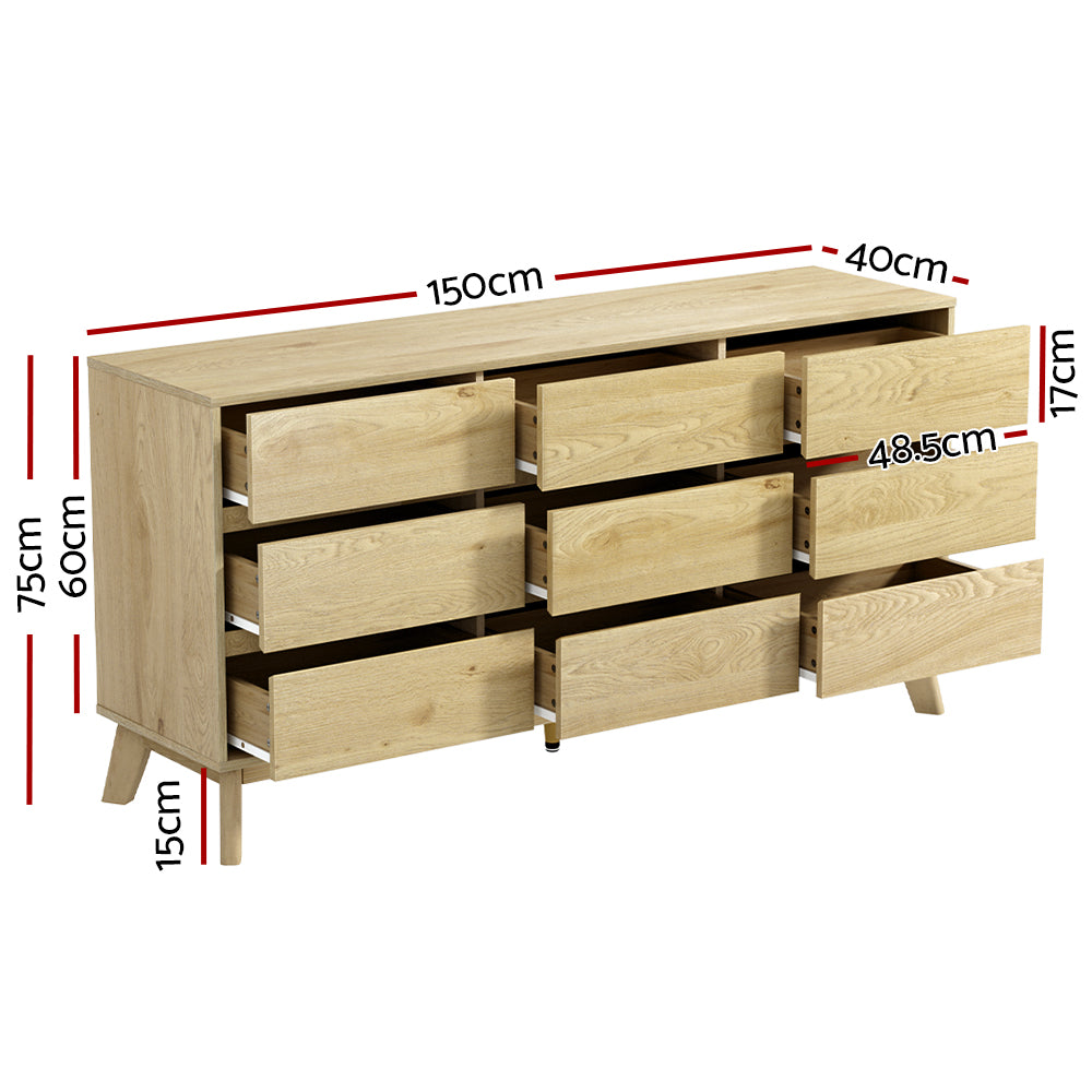 Kangaloon 9 Drawer Chest of Drawers, Pine