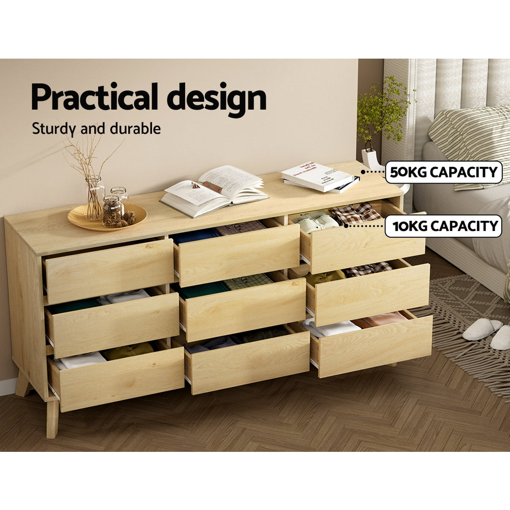 Kangaloon 9 Drawer Chest of Drawers, Pine