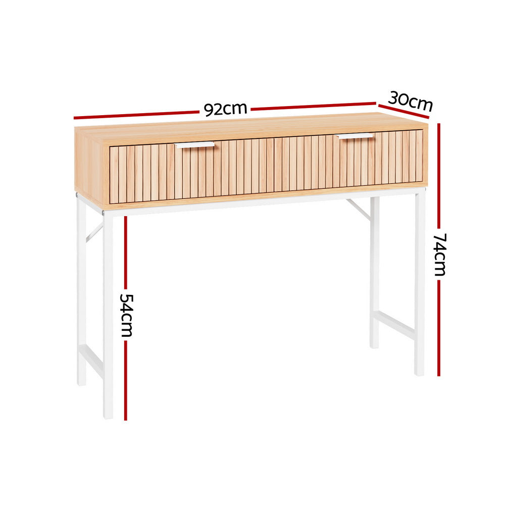 Artiss 92cm Console Table with 2 Drawers — Fluted Front, MDF Melamine — Allure Home Collections