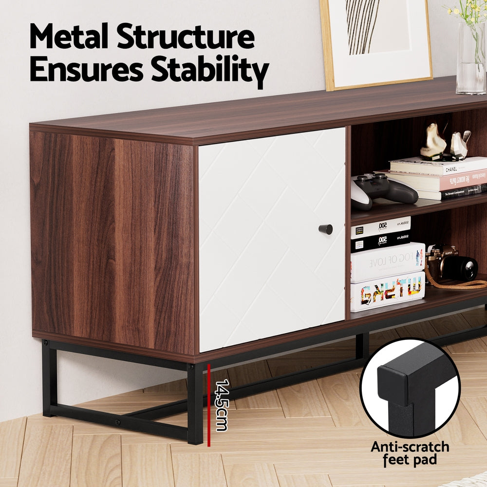 Artiss 150cm Walnut and White TV Unit with Carved Pattern and Open Shelves — Allure Home Collections