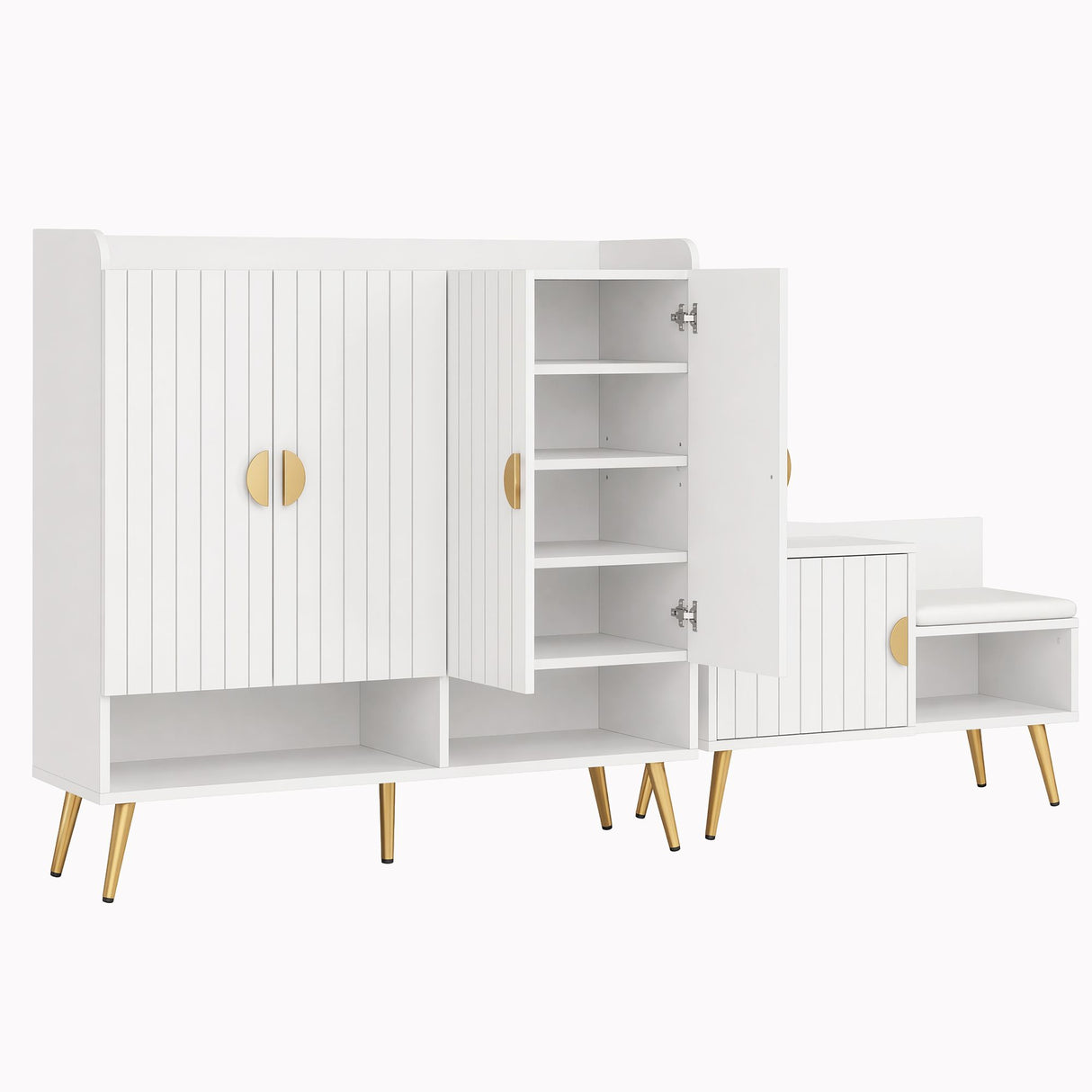 Westmere Shoe Cabinet and Bench Set, White