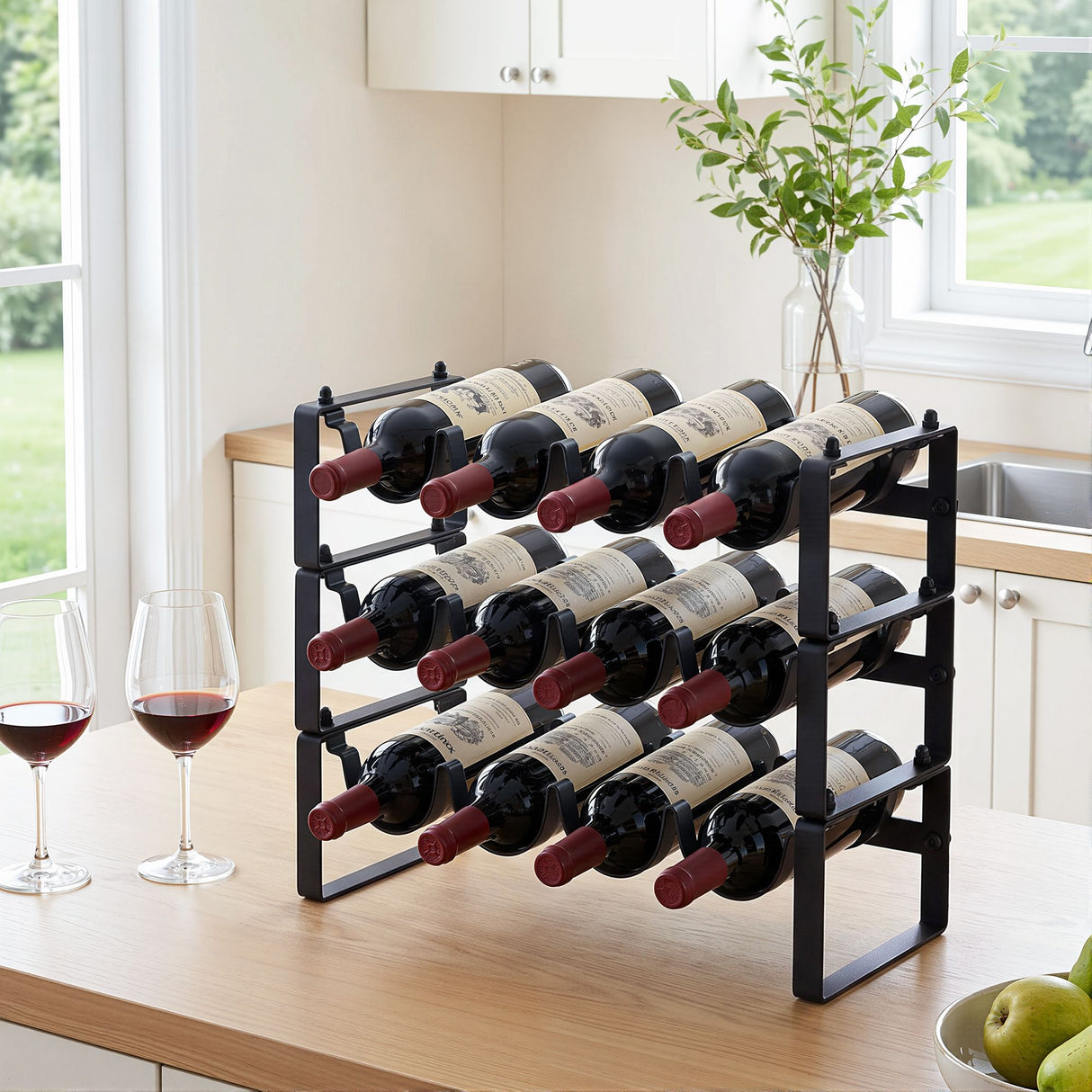 12 bottle black metal freestanding wine rack