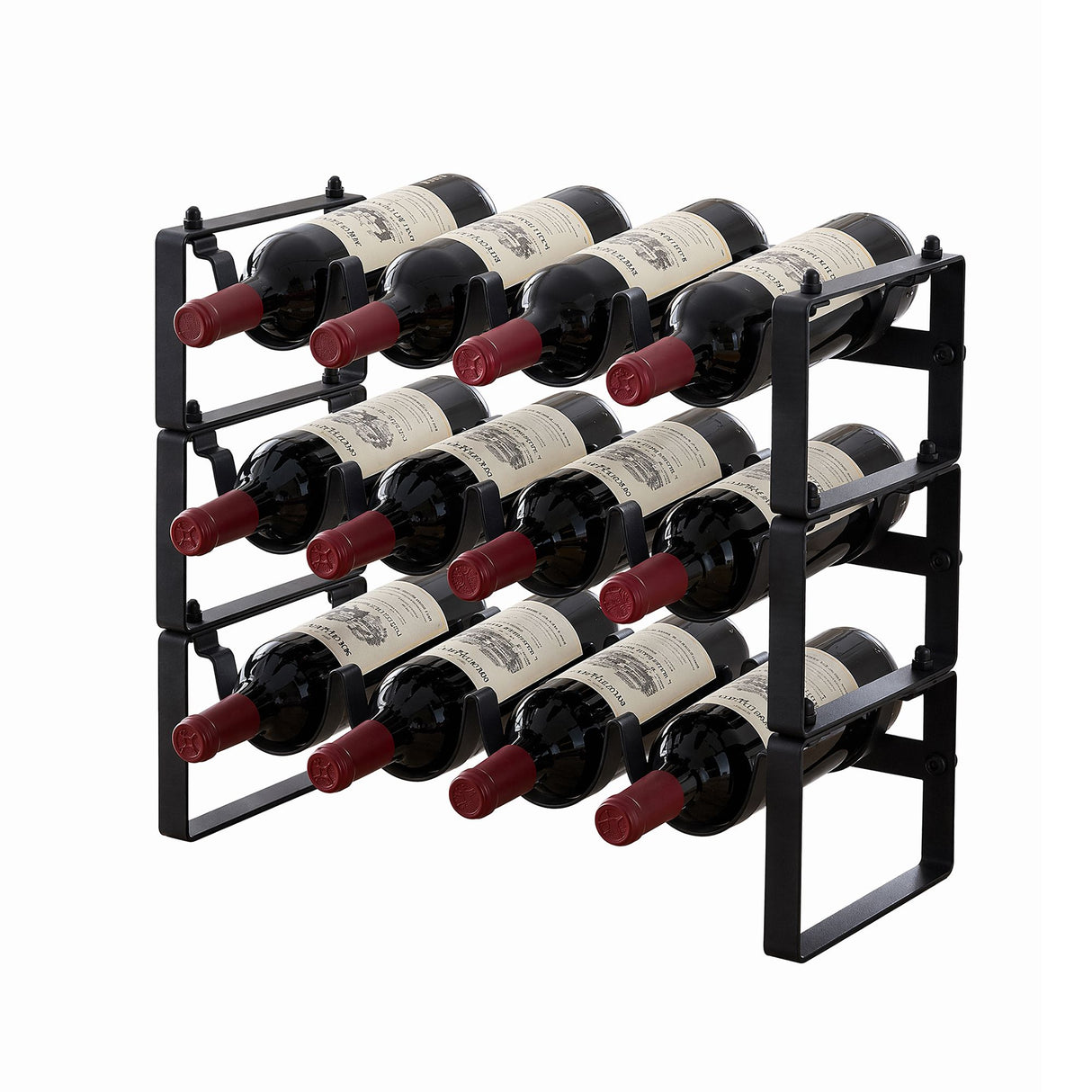 12 bottle black metal freestanding wine rack