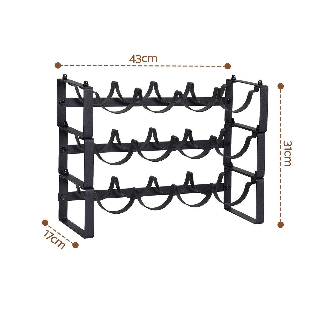 12 bottle black metal freestanding wine rack