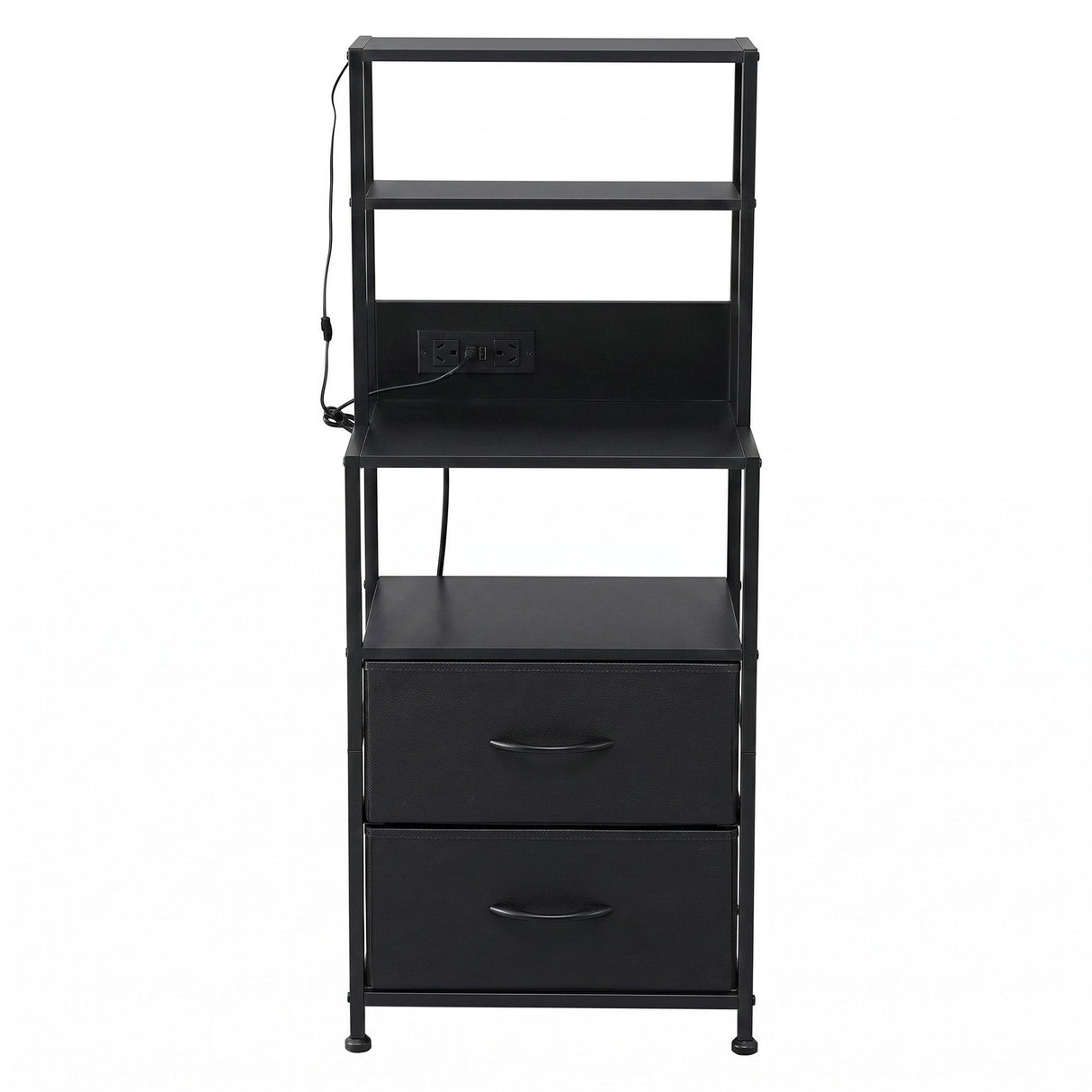Byron Bay black LED tall bedside table with USB charging station in a modern bedroom