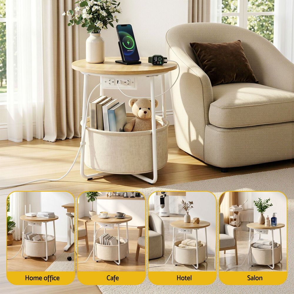 Three Bridges Round Coffee Table, Wood and White