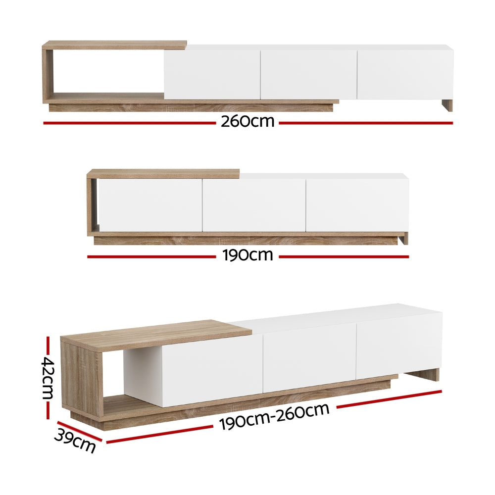 Railton 190cm Extendable TV Unit, Oak and White
