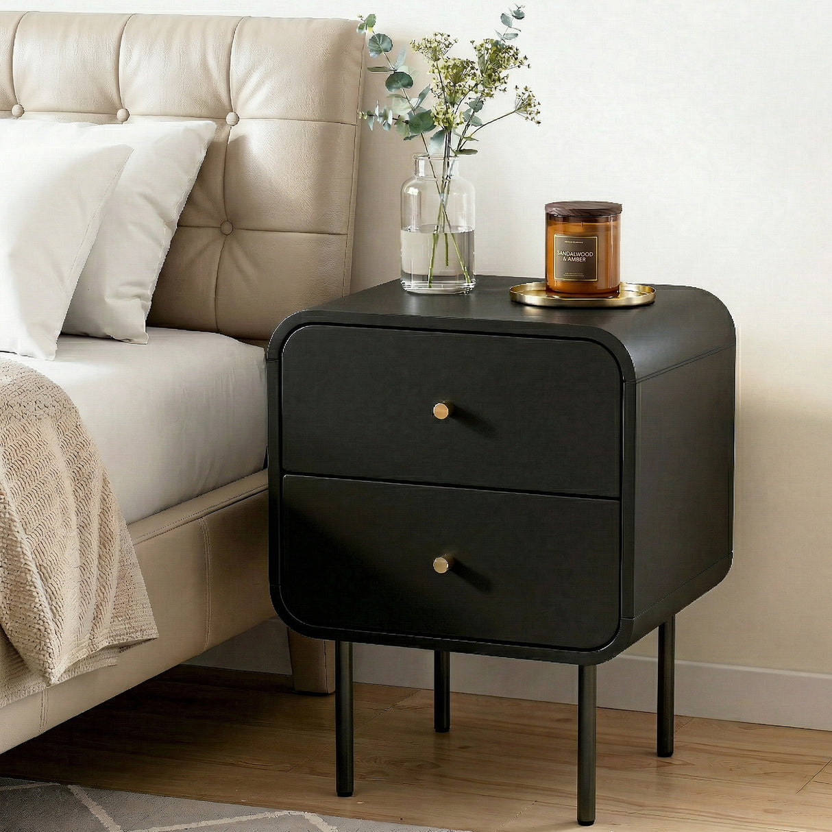 Cabarita Metal Leg Bedside Table, Black