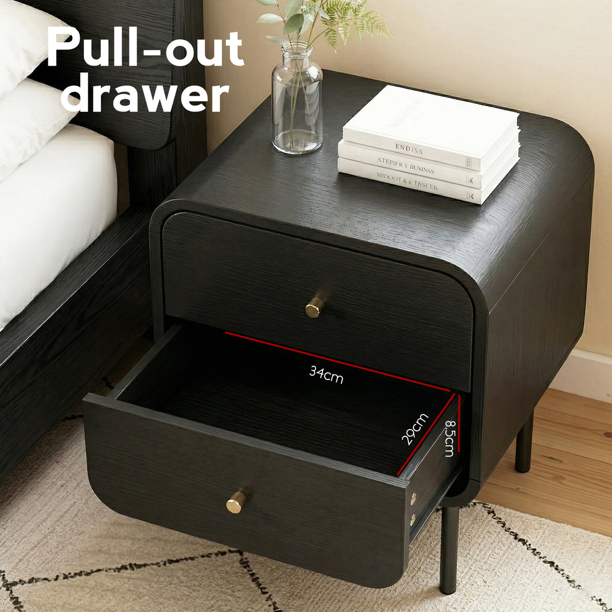 Cabarita Metal Leg Bedside Table, Black