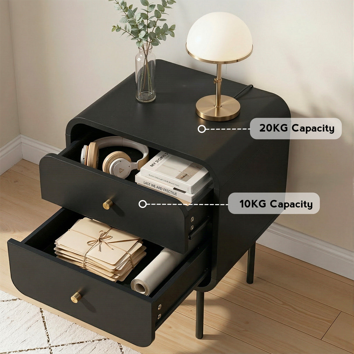 Cabarita Metal Leg Bedside Table, Black