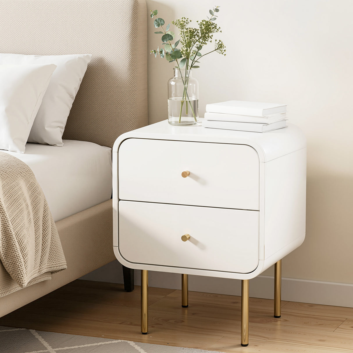 Cabarita Metal Leg Bedside Table, White