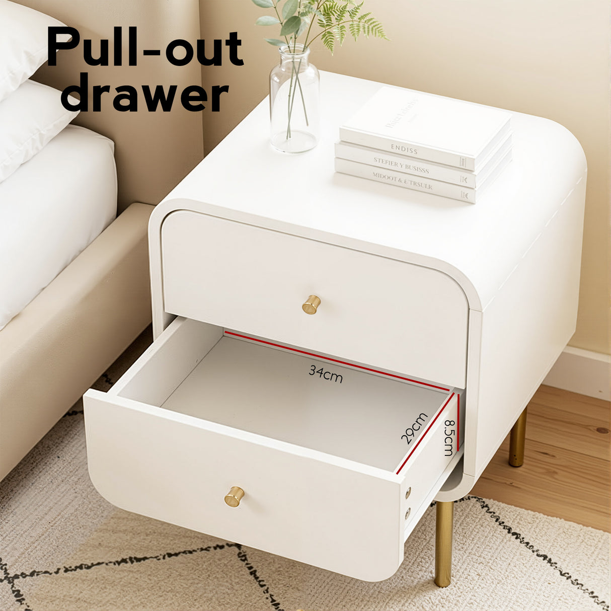 Cabarita Metal Leg Bedside Table, White
