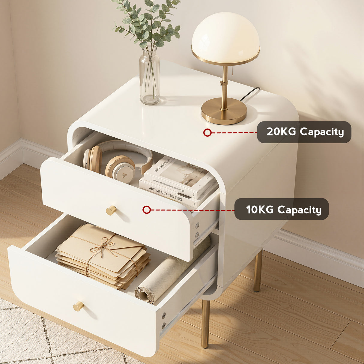 Cabarita Metal Leg Bedside Table, White