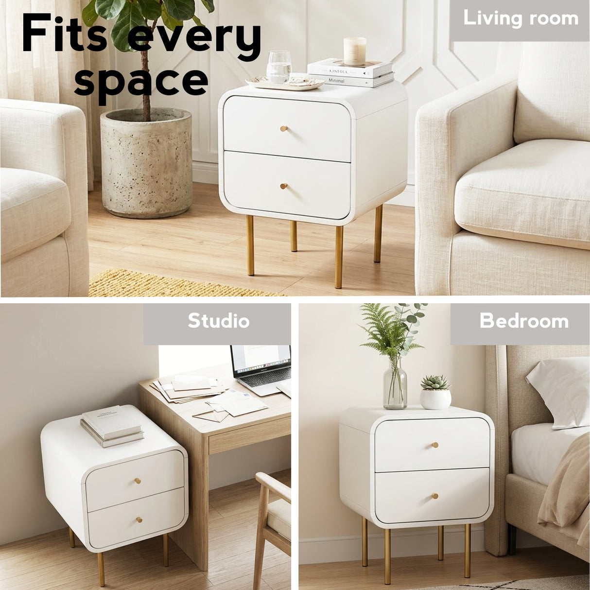 Cabarita Metal Leg Bedside Table, White