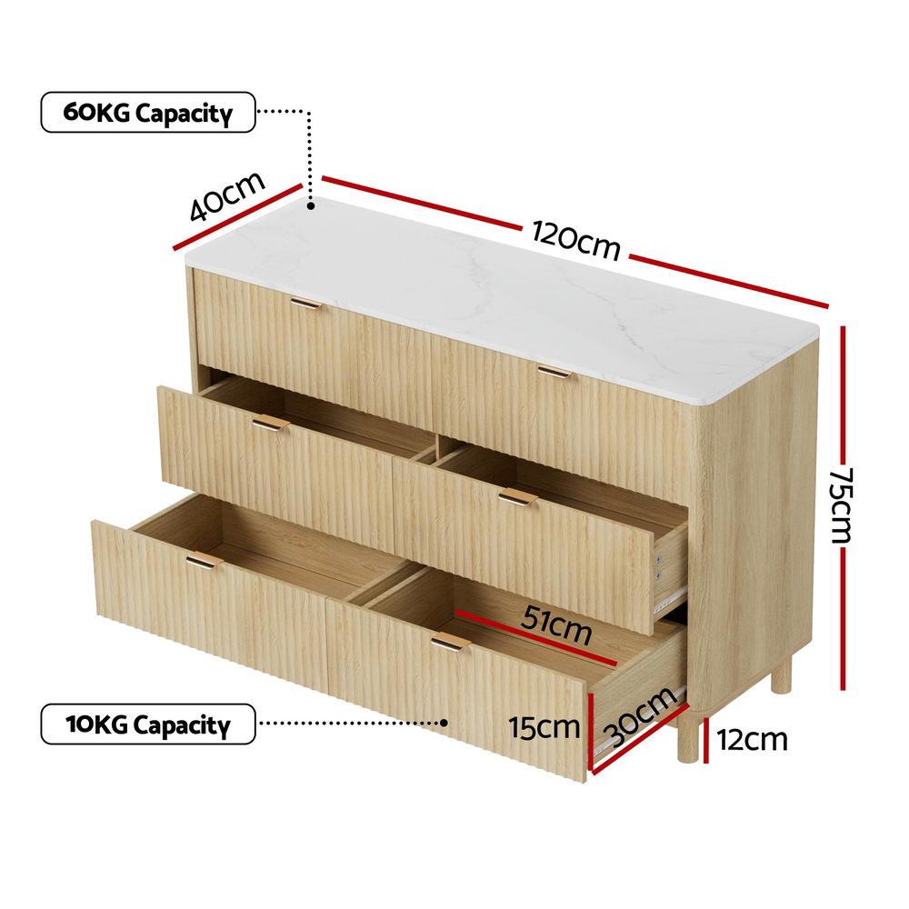 6 Drawer Chest of Drawers Dresser in Pine