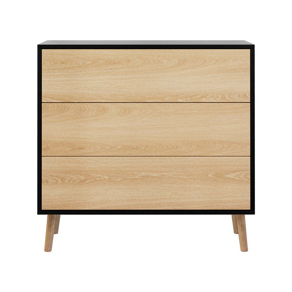 Exeter 3 Drawer Chest of Drawers, Black and Pine view 3