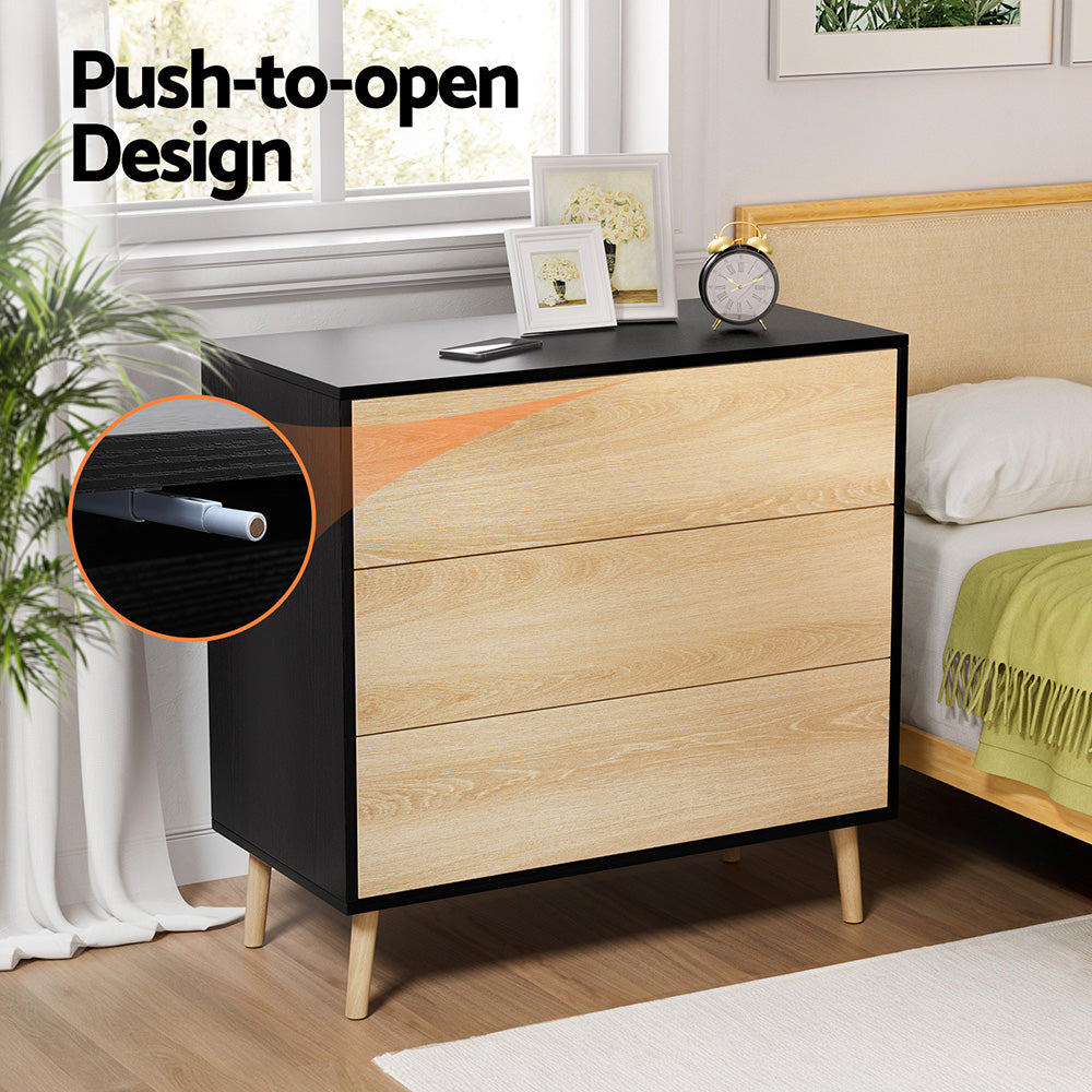 Exeter 3 Drawer Chest of Drawers, Black and Pine view 5